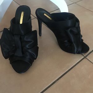 Black Satin Big Bow Heels
